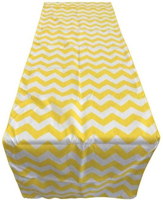 Chevron Print Poly Cotton Table Runner (White & Yellow,