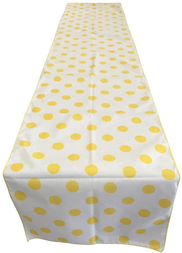 Polka Dot Print Poly Cotton Table Runner (Yellow on White,