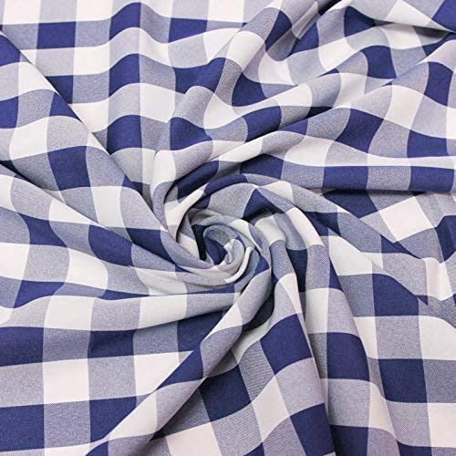 58/59" Wide 100% Polyester Poplin Gingham Checkered Fabric (Navy Blue, 1 Yard)