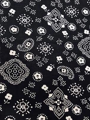 60" Wide Poly Cotton Print Bandanna Fabric by The Yard (Black, by The Yard)
