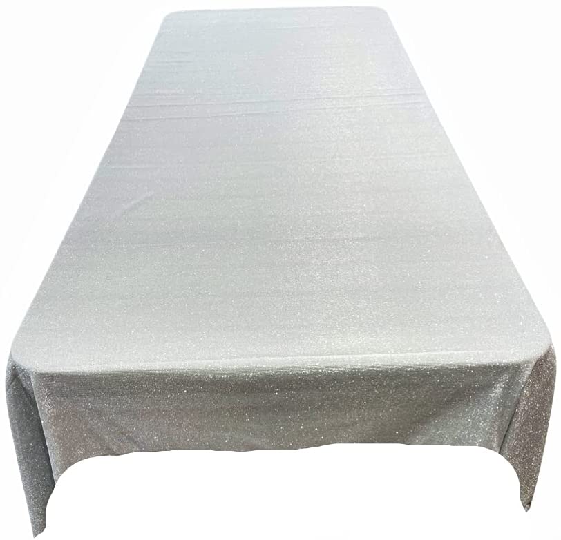 Full Covered Glitter Shimmer on Fabric Tablecloth - Wedding Party Decoration  Rectangular, Silver)
