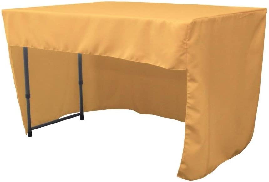 Polyester Poplin Fitted Tablecloth with Open Back Design (Gold, 72" Long x 30" Wide x 30" High)