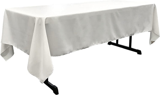 Polyester Poplin Washable Rectangular Tablecloth, Stain and Wrinkle Resistant Table Cover Fabric Table Cloth for Dinning, Kitchen, Party, White