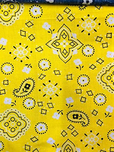 60" Wide Poly Cotton Print Bandanna Fabric by The Yard (Yellow, by The Yard)