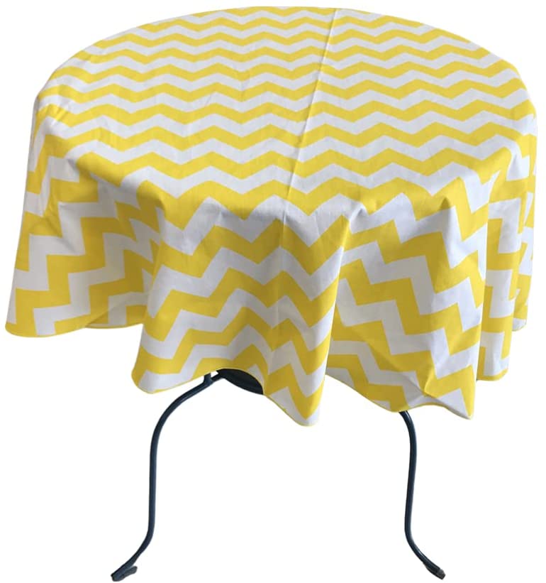 Printed Poly Cotton Tablecloth (White & Yellow Chevron,