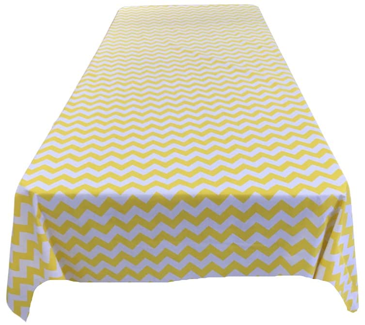 Chevron / Zig Zag Print Poly Cotton Tablecloth (White & Yellow,