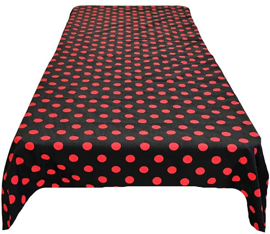 Polka Dot Poly Cotton Tablecloth (Red Dot on Black,