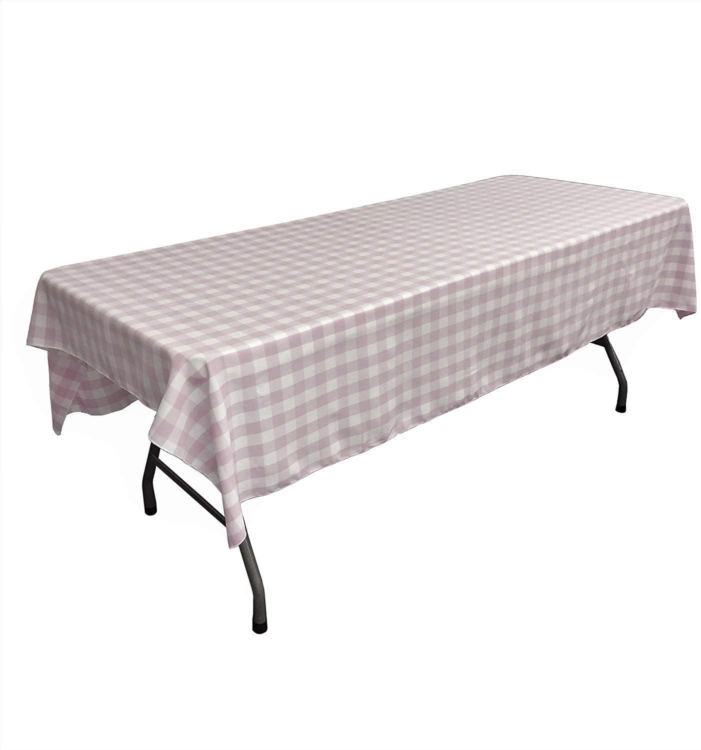 Polyester Poplin Gingham Checkered Rectangular Tablecloth (White & Blush,