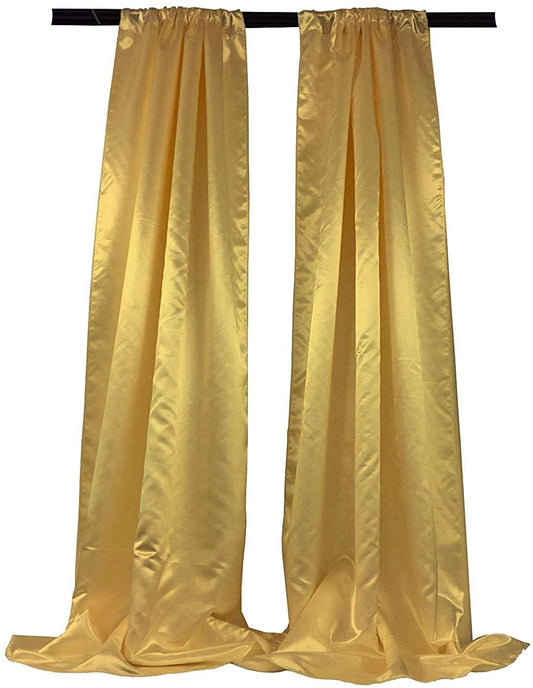 Polyester Bridal Satin Backdrop/Drape. Curtain Panel with 4" Rod Pocket on top, 1 Pair (Gold,