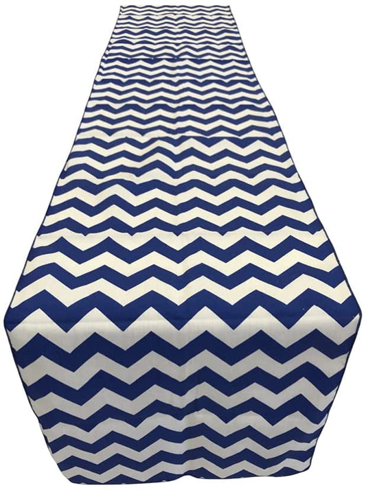 Chevron Print Poly Cotton Table Runner (White & Royal Blue,