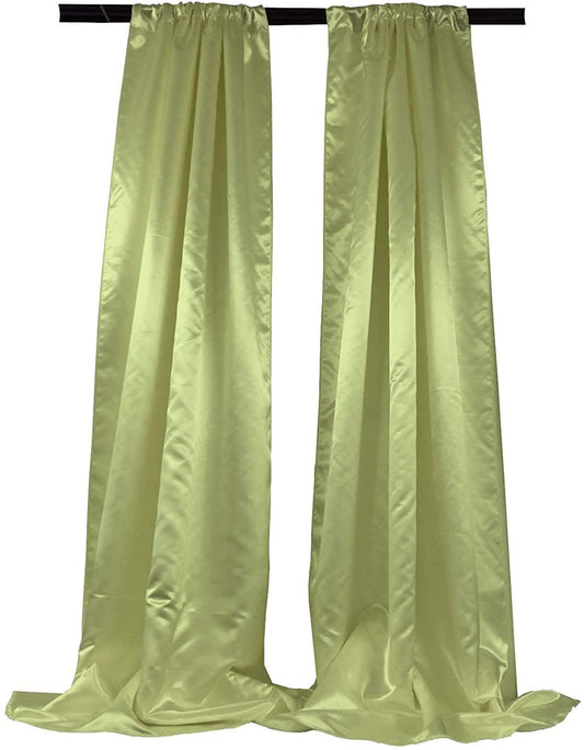 Polyester Bridal Satin Backdrop/Drape. Curtain Panel with 4" Rod Pocket on top, 1 Pair (Sage,