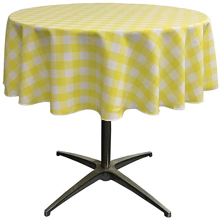 Polyester Poplin Checkered Gingham Plaid Round Tablecloth (White & Light Yellow,