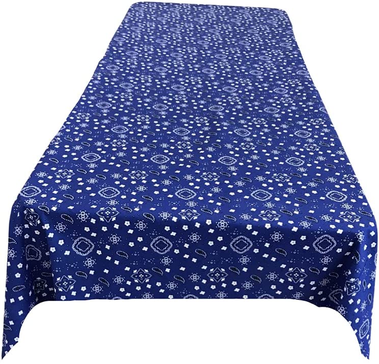 Bandanna Print Poly Cotton Tablecloth (Royal Blue,