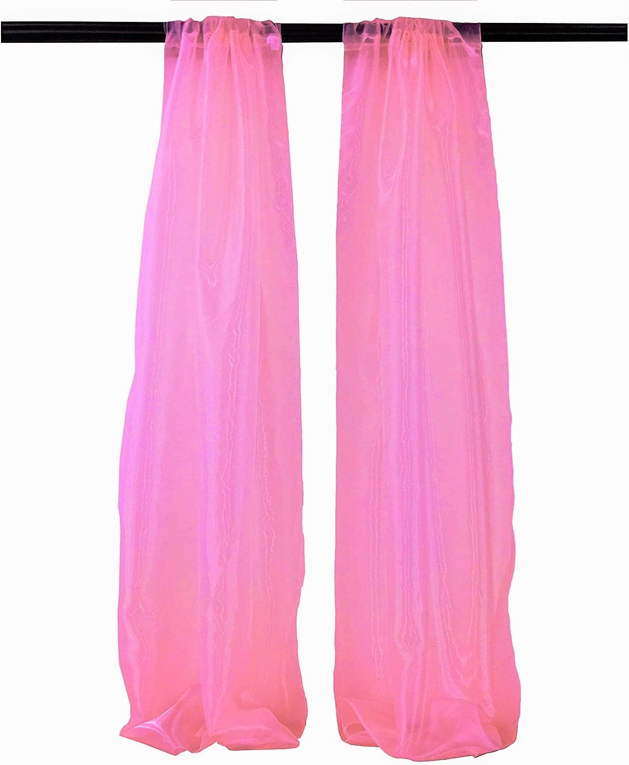 100% Polyester Sheer Mirror Organza Backdrop Drape, Curtain Panels, Room Divider, 1 Pair (Hot Pink,