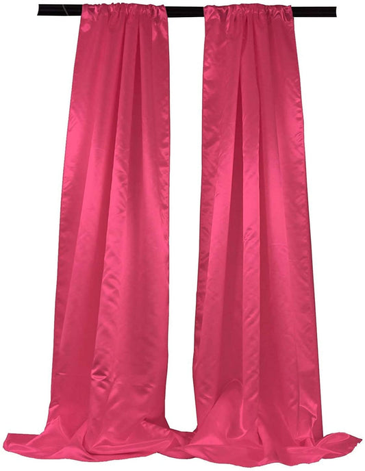 Polyester Bridal Satin Backdrop/Drape. Curtain Panel with 4" Rod Pocket on top, 1 Pair (Fuchsia,