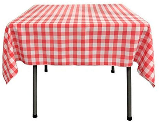 Gingham Checkered Square Tablecloth Coral and White