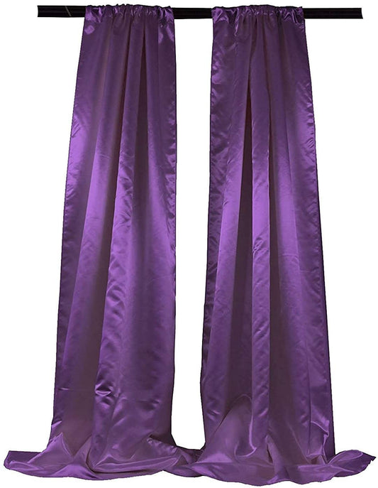 Polyester Bridal Satin Backdrop/Drape. Curtain Panel with 4" Rod Pocket on top, 1 Pair (Purple,