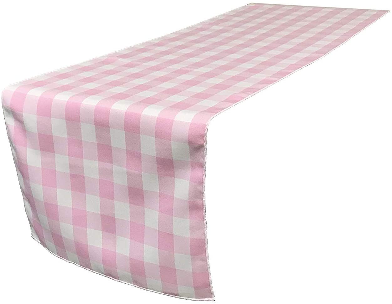 12" Wide by The Size of Your Choice, Polyester Poplin Gingham, Checkered, Plaid Table Runner (White & Light Pink,