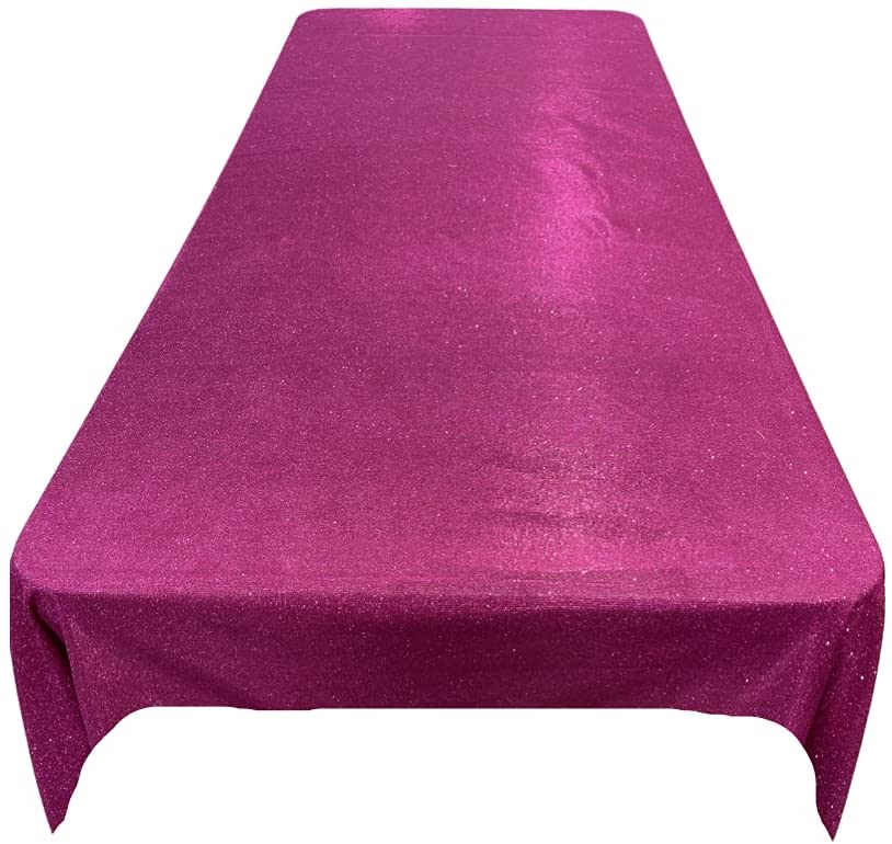 Full Covered Glitter Shimmer on Fabric Tablecloth - Wedding Party Decoration Rectangular, Magenta)