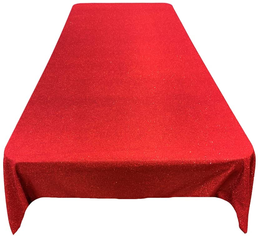 Full Covered Glitter Shimmer on Fabric Tablecloth - Wedding Party Decoration Rectangular, Red)