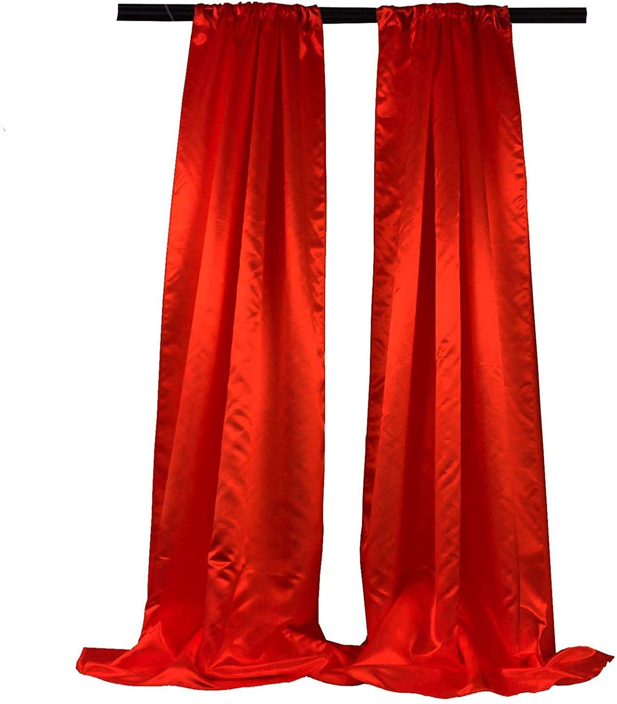 Polyester Bridal Satin Backdrop/Drape. Curtain Panel with 4" Rod Pocket on top, 1 Pair (Red,