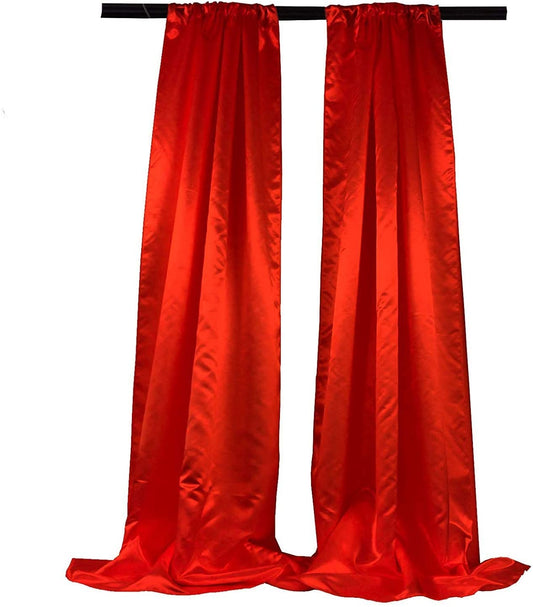 Polyester Bridal Satin Backdrop/Drape. Curtain Panel with 4" Rod Pocket on top, 1 Pair (Red,
