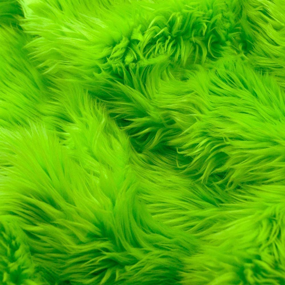 60" Wide Shaggy Faux Fur Fabric (Lime, 1 Yard)