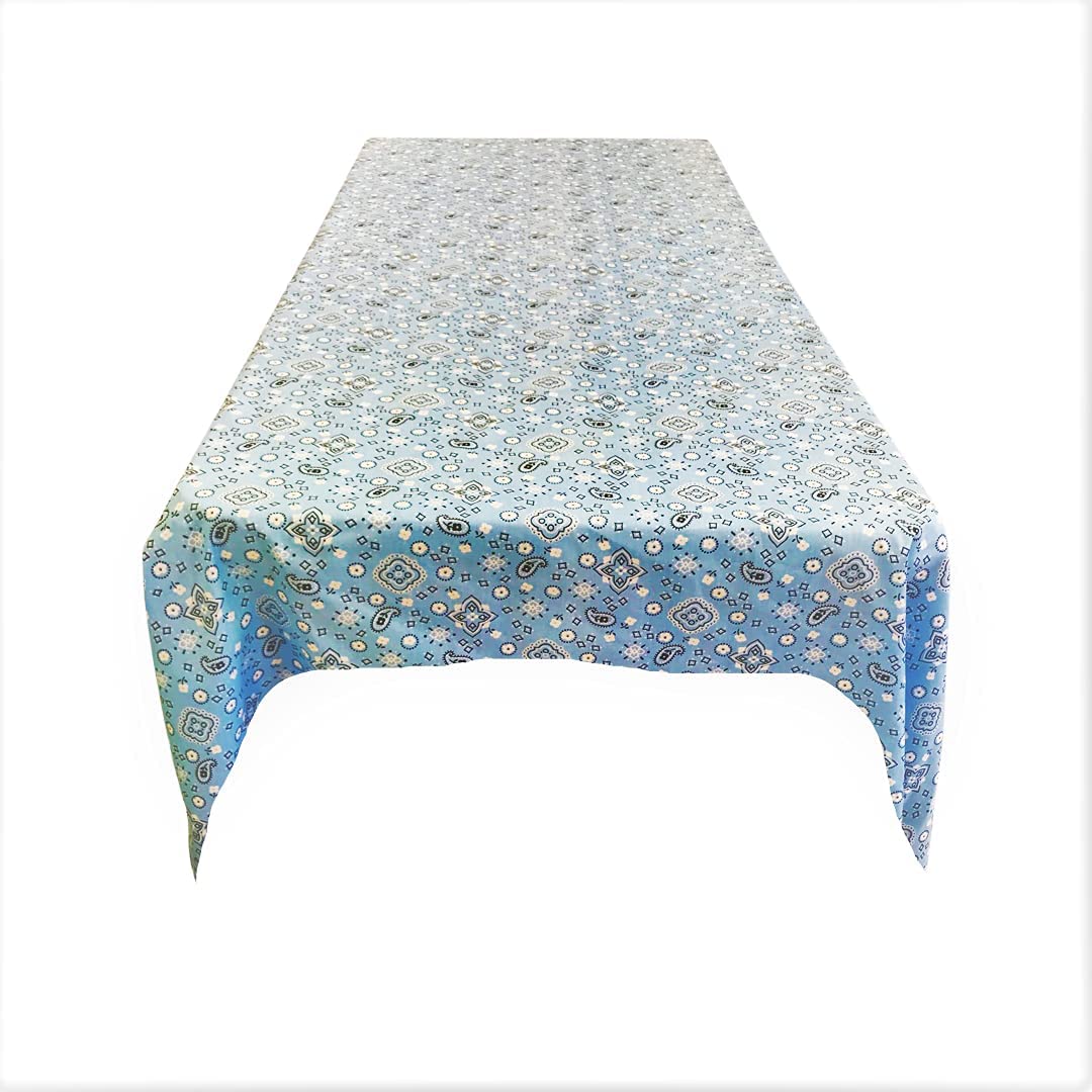 Bandanna Print Poly Cotton Tablecloth (Light Blue,
