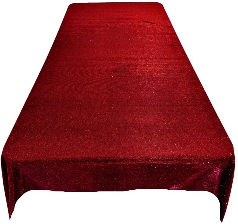 Full Covered Glitter Shimmer on Fabric Tablecloth - Wedding Party Decoration  Rectangular, Burgundy)
