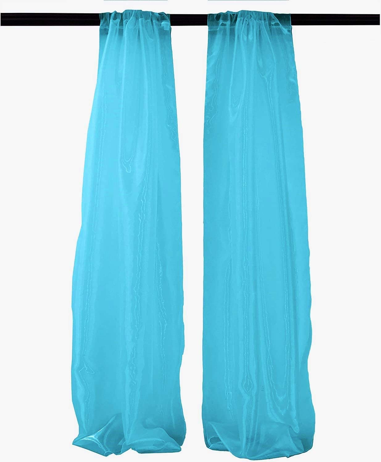 100% Polyester Sheer Mirror Organza Backdrop Drape, Curtain Panels, Room Divider, 1 Pair (Turquoise,