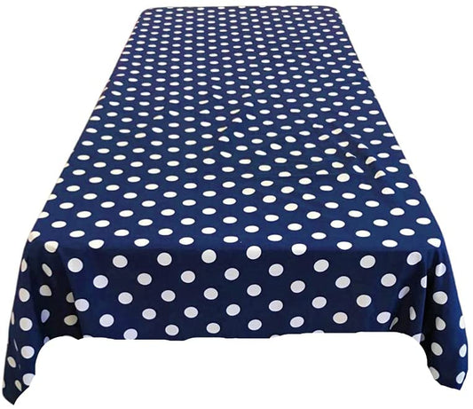 Polka Dot Poly Cotton Tablecloth (White Dot on Navy Blue,