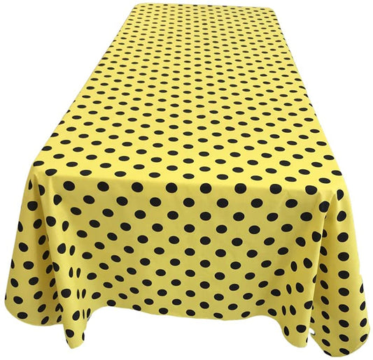 Polka Dot Poly Cotton Tablecloth (Black Dot on Yellow,