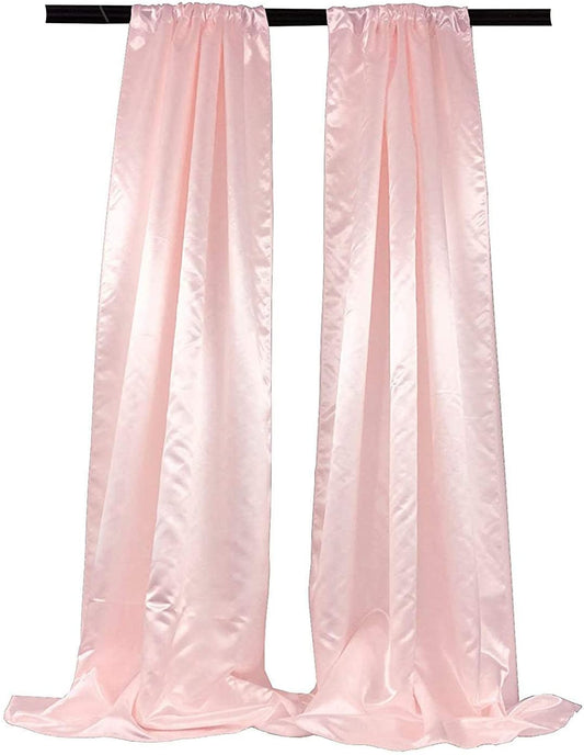 Polyester Bridal Satin Backdrop/Drape. Curtain Panel with 4" Rod Pocket on top, 1 Pair (Light Pink,