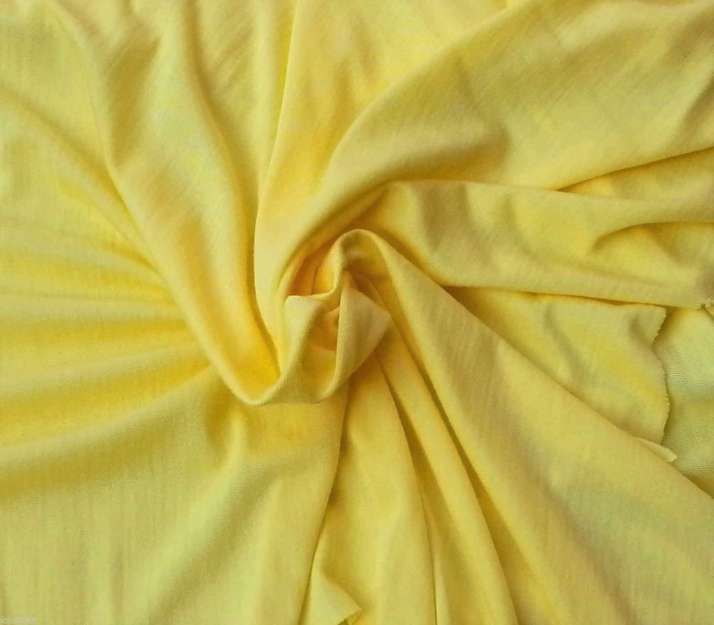 58/60" Wide, 95% Cotton 5% Spandex, Cotton Jersey Spandex Knit Blend, 4 Way Stretch Fabric (Light Yellow, 1 Yard)