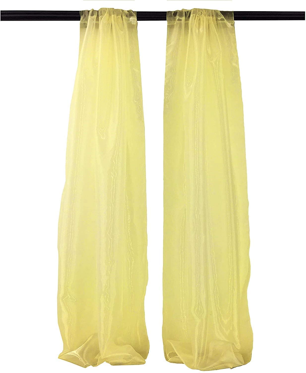 100% Polyester Sheer Mirror Organza Backdrop Drape, Curtain Panels, Room Divider, 1 Pair (Light Yellow,