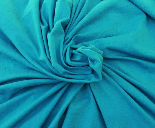 58/60" Wide, 95% Cotton 5% Spandex, Cotton Jersey Spandex Knit Blend, 4 Way Stretch Fabric (Turquoise, 1 Yard)