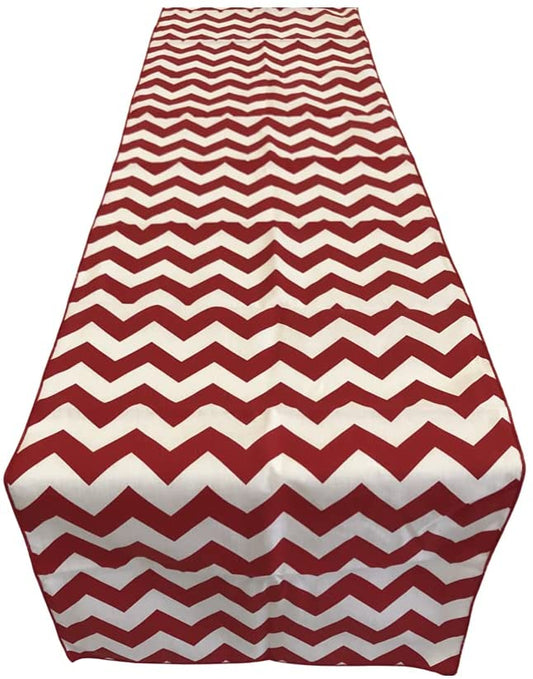 Chevron Print Poly Cotton Table Runner (White & Red,