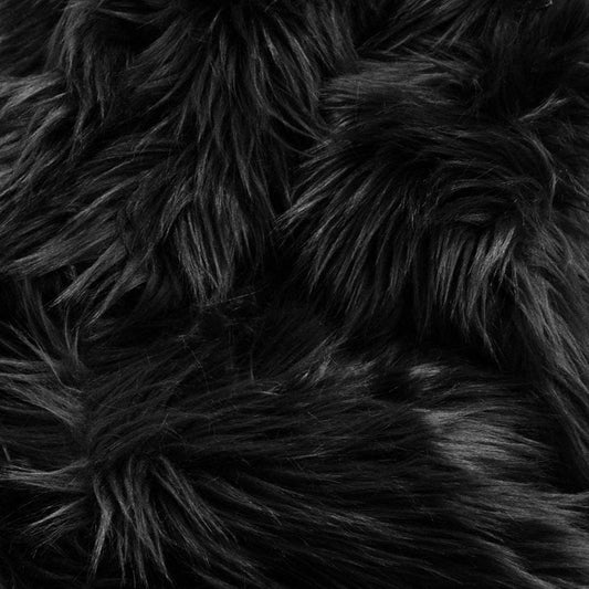 60" Wide Shaggy Faux Fur Fabric (Black, 1 Yard)