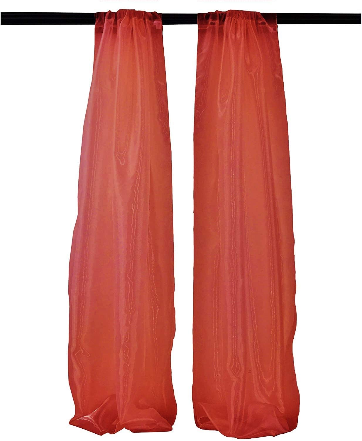 100% Polyester Sheer Mirror Organza Backdrop Drape, Curtain Panels, Room Divider, 1 Pair (Red,