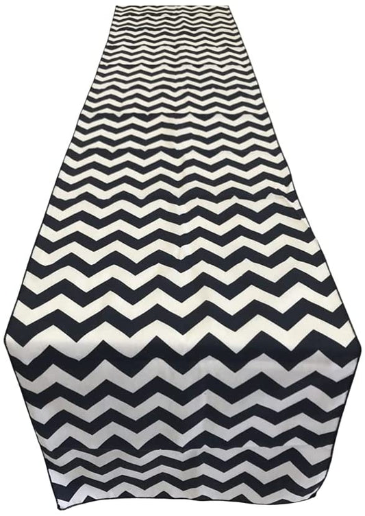 Chevron Print Poly Cotton Table Runner (White & Black,