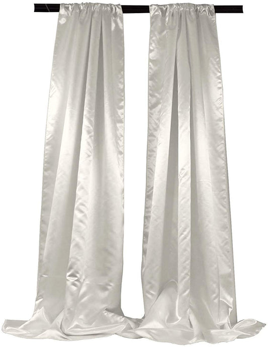 Polyester Bridal Satin Backdrop/Drape. Curtain Panel with 4" Rod Pocket on top, 1 Pair (White,