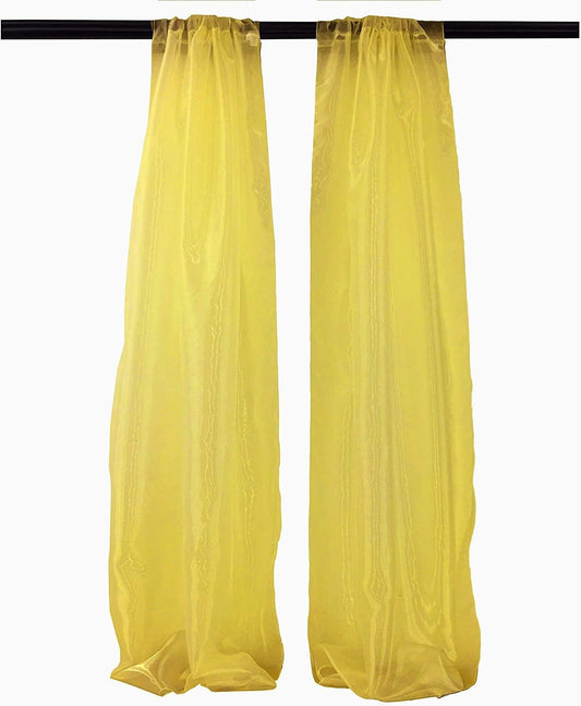 100% Polyester Sheer Mirror Organza Backdrop Drape, Curtain Panels, Room Divider, 1 Pair (Dark Yellow,