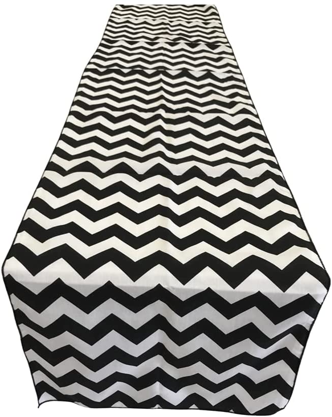 Chevron Print Poly Cotton Table Runner (White & Navy Blue,