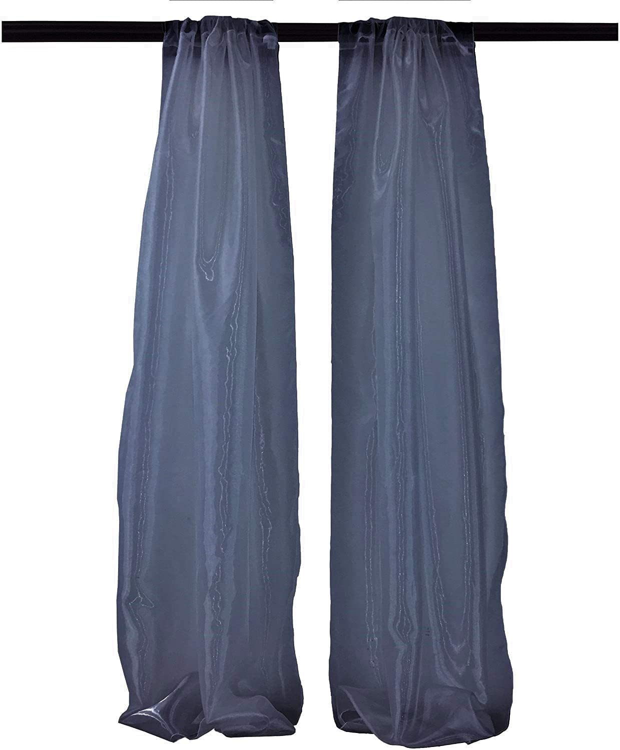 100% Polyester Sheer Mirror Organza Backdrop Drape, Curtain Panels, Room Divider, 1 Pair (Navy Blue,