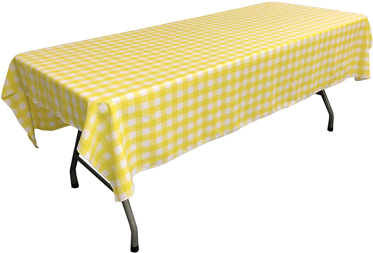 Polyester Poplin Gingham Checkered Rectangular Tablecloth (White & Light Yellow,