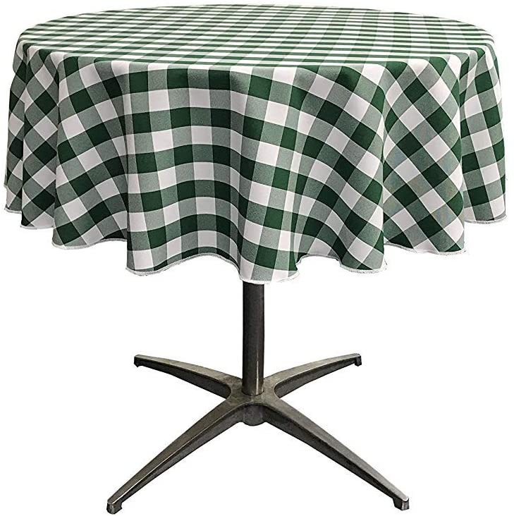 Polyester Poplin Checkered Gingham Plaid Round Tablecloth (White & Hunter Green,