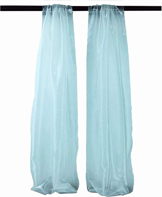 100% Polyester Sheer Mirror Organza Backdrop Drape, Curtain Panels, Room Divider, 1 Pair (Light Blue,
