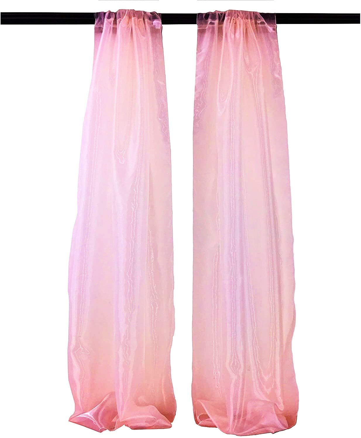 100% Polyester Sheer Mirror Organza Backdrop Drape, Curtain Panels, Room Divider, 1 Pair (Light Pink,
