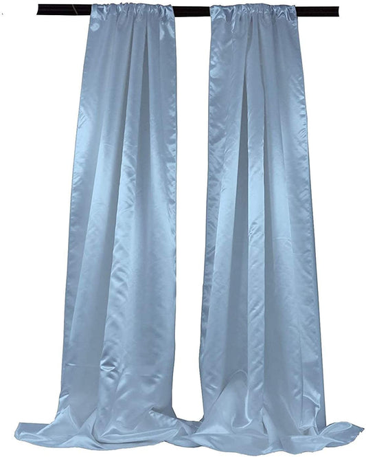 Polyester Bridal Satin Backdrop/Drape. Curtain Panel with 4" Rod Pocket on top, 1 Pair (Light Blue,