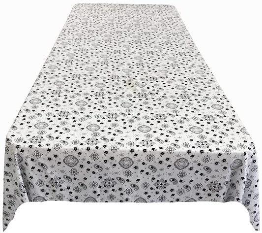 Bandanna Print Poly Cotton Tablecloth (White,
